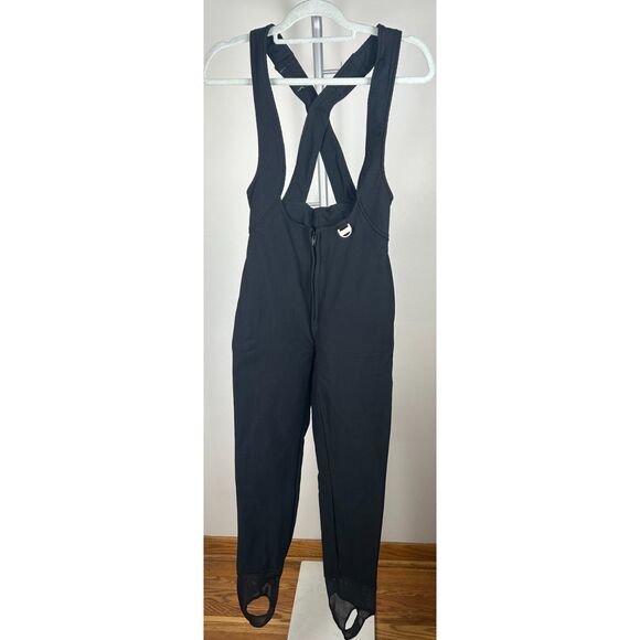 Vintage Nils Women's Ski Snow Full Bib Bibs Size XS/S Black Stirrup Pants Skiing - Picture 1 of 5